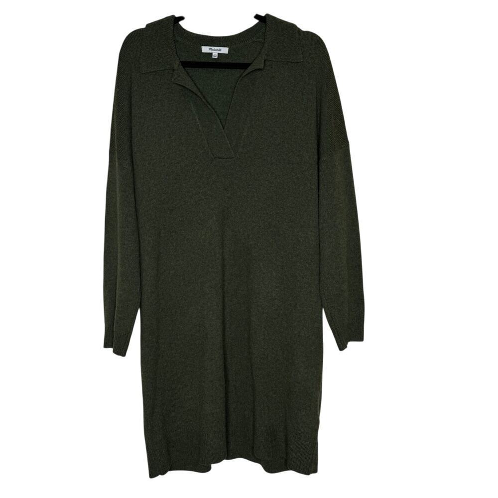 Madewell Womens Polo Midi Sweater Dress Merino Wool Green Size L